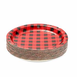 FDA Approved 9-Inch <b>Disposable</b> Round Paper <b>Plate</b> in CMYK Buffalo Plaid for Lumberjack 350gsm White Board Party Supplies - Product Image 3