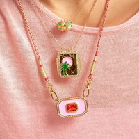 Collier pendentif carré tendance avec chaîne en corde, marque Tarot, gouttes de rose, diamant émaillé, pour femme