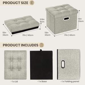 <span class=keywords><strong>Banc</strong></span> <span class=keywords><strong>de</strong></span> <span class=keywords><strong>rangement</strong></span> en tissu moderne <span class=keywords><strong>de</strong></span> 17 pouces avec tabouret <span class=keywords><strong>de</strong></span> poitrine court au <span class=keywords><strong>design</strong></span> chinois pouf <span class=keywords><strong>de</strong></span> chambre pliant avec poignées - Product Image 2
