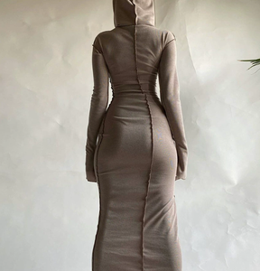 Viviblook Z1211DS Nuevo Vestido Largo para Mujer, Sexy, Color Sólido, con Capucha, Manga Larga, Ajustado, para Fiesta - Product Image 2