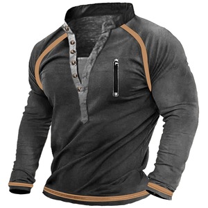 OEM ODM Vêtements pour hommes de style vintage, col en V, manches longues, surdimensionnés, taille plus <span class=keywords><strong>3XL</strong></span>, t-shirts pour l'extérieur - Product Image 3