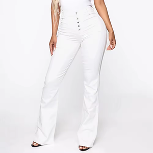 <span class=keywords><strong>Jeans</strong></span> en denim stretch pour femmes personnalisés en gros à la mode Design skinny évasé Pantalon en jean évasé Bas de cloche - Product Image 6