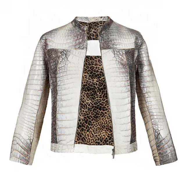 Chaqueta de cuero con textura de piel de cocodrilo hecha a medida, chaqueta de cuero brillante de moda, chaqueta de cuero de temporada de invierno