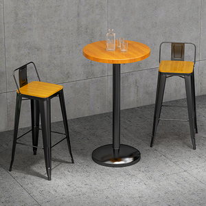 European Modern Industrial Style <strong>High</strong> <strong>Table</strong> <strong>and</strong> <strong>Stool</strong> Set with Solid Wood Iron Frame Backrest for Kitchen Gym Use - Product Image 4