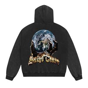 Sudadera con capucha informal de algodón con gráfico de letras bordadas Sudadera con capucha estampada de Hip Hop de invierno Peso pesado con bolsillo Liso teñido - Product Image 3