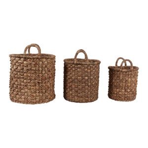 Set di 3 cesti portaoggetti in giacinto d'acqua intrecciato con manici per l'organizzazione della casa e la decorazione degli scaffali - Product Image 3