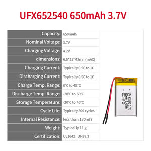 OEM 3.7v <span class=keywords><strong>650mah</strong></span> 충전식 리포 리튬 폴리머 652540 파우치 셀 장난감 가전제품용 - Product Image 2