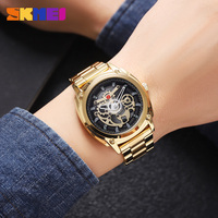 SKMEI 2293 hommes en acier inoxydable Quartz analogique montre d'affaires Logo client luxe et Style Antique montre à Quartz de haute qualité