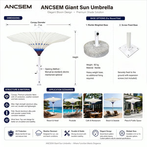 Sombrilla Grande para Playa o Resort ANCSEM, Impermeable, de Poliéster, con Marco de Aleación, LED Solar, Protección UV, Apertura y Cierre Manual - Product Image 4