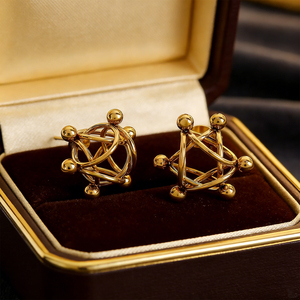 Boucles d'oreilles géométriques creuses en acier inoxydable plaqué or 18 carats PVD, grandes boules rondes, motif moléculaire <span class=keywords><strong>chimique</strong></span>, cadeaux de bijoux pour femmes - Product Image 4