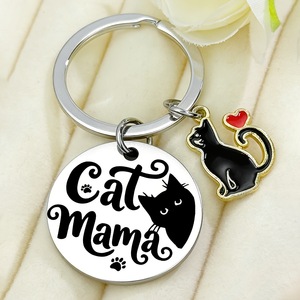 Llavero de Gato Negro, Colgante Redondo de Acero Inoxidable con Diseño de Gato, Decoración para Mochila o Bolso con Temática de Mascotas, Regalo para Mamá de Gatitos - Product Image 5