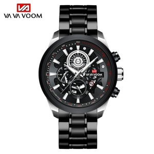 Montre chronographe pour homme, boîtier en or rose, bracelet en acier noir, montre squelette avec date pour messieurs - Product Image 4