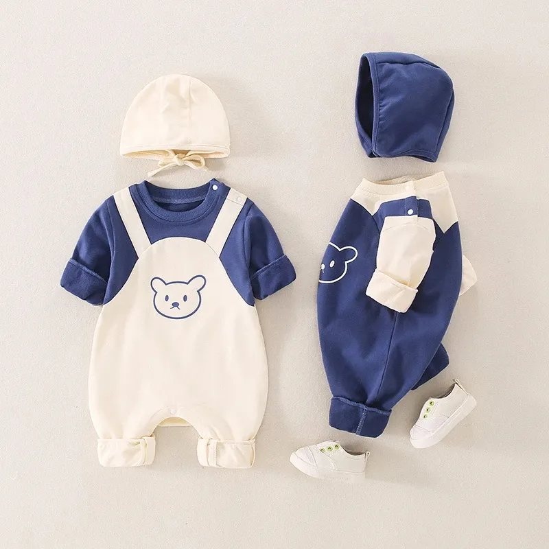 New 0-12M Newborn Baby Rompers Solid Baby Boys Girls Cotton Soft Jumpsuits Gift Round hood Kids Overall Baby Clothes Sets