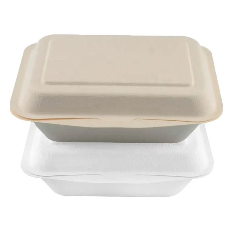 Aanpasbare Wegwerp Envase Biologisch Afbreekbaar Servies Servies Suikerriet Bagasse Clamshell Voedselcontainers