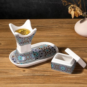 Bruciatore d'Incenso Rustico a Torre con Stampa Araba, Design a Quattro Angoli, in Ceramica, Decorazione per Matrimoni Africani, Perfetto anche per l'Atmosfera Domestica - Product Image 4