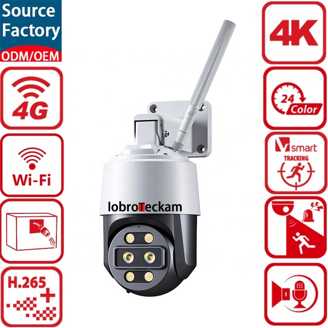 4K 8MP 4G LTE Wi-Fi IP Camera Dual-Lens 10X Optical Zoom PTZ Speed Dome Wireless Security Camera Outdoor Dual-Band 2.4G 5GHz