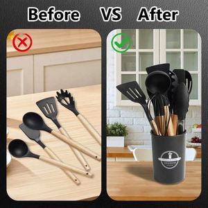 Factory Wholesale 12pcs Silicone Cooking Utensils Set with Wooden Handle Non-Stick Heat Resistant Sustainable Kitchenware - Product Image 4