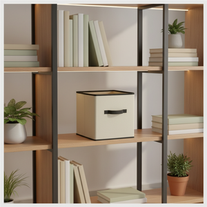 <span class=keywords><strong>Panier</strong></span> <span class=keywords><strong>de</strong></span> rangement pliable léger avec poignée en tissu beige pour chambre, buanderie, placard, étagère, jouets, vêtements et livres - Product Image 2