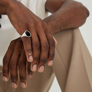 Gemnel 925 실버 로듐 도금 vermeil 클래식 타원형 천연 보석 인장 오닉스 반지 남자 - Product Image 4