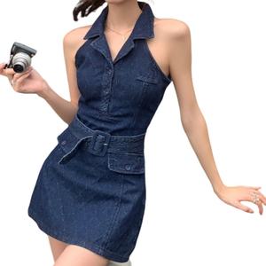 Nuevo Vestido Vaquero sin Mangas con Cuello Halter Estilo Retro Americano para Chicas Atrevidas, Gran Venta - Product Image 2