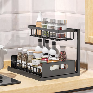 Meuble de rangement multifonctionnel à 2 niveaux blanc et noir, gain de place, avec tiroirs coulissants sous l'évier pour <span class=keywords><strong>cuisine</strong></span> - Product Image 6