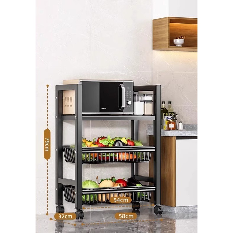 Nero 3 strati - lunghezza 58 cm - 2 cestini 1 ripiano