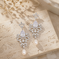 Boucles d'oreilles en gros, pendantes, type chandelier, en forme de goutte, avec perles, pour mariée, personnalisées, en cuivre et laiton plaqué rhodium, pour femmes
