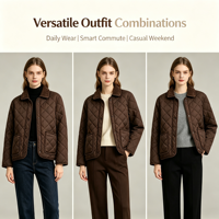 Manteau matelassé pour femme 2026 Automne Coupe-vent Logo Col montant Coutures contrastées Long Confortable Polyvalent
