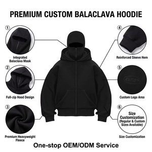 Custom 500 600gsm <strong>Fluffy</strong> Polar Fleece Double Hood Sweatshirt Warm Faux Fur Sherpa Mask Full Face Zip up <strong>Hoddies</strong> Mens - Product Image 2