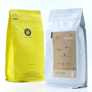 Emballage Recyclable écologique gousset latéral fond plat 250g 12oz 1LB sac à café en grains debout avec Valve fermeture éclair impression personnalisée