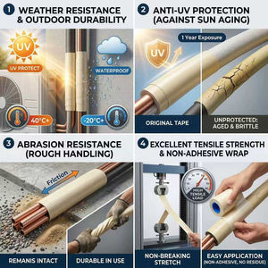 Ruban adhésif acrylique en PVC résistant aux UV et imperméable pour l'isolation et le masquage des tuyaux de climatisation et des tuyaux de cuivre de systèmes CVC - Product Image 5