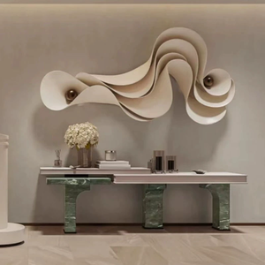 Arte Murale in <span class=keywords><strong>Legno</strong></span> Ondulato Bianco Decorativo, Scultura Curva 3D Minimalista Moderna per Arredamento Casa - Product Image 3