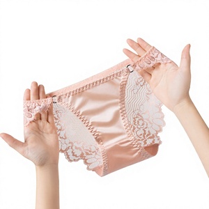 Culottes en satin et dentelle pour femmes, taille basse, transparentes, sexy, avec entrejambe en coton respirant, vente en gros - Product Image 2