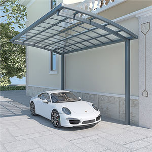 Abri de voiture extérieur en métal avec structure arquée, en polycarbonate pratiquement incassable, protection UV à 99 %, facile à assembler pour balcon et villa - Product Image 1