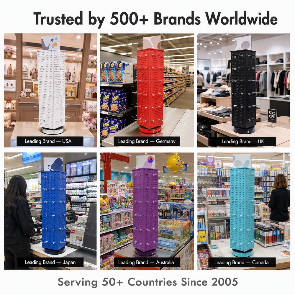 Wholesale Custom 4-Side Rotating Metal Pegboard Display Rack Floor Standing Rotary Stand Retail Shop Display Merchandising OEM — view 6