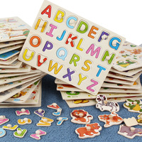 3D-puzzel Montessori Vroeg Leren Alfabet Dierenverkeer Handgreepbord Babyspeelgoed 57 jaar Houten YCA-Grab Board