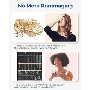 Organisateur de bijoux suspendu double face avec crochets pour colliers, boucles d'oreilles, bagues, rangement mural - Product Image 4