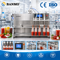 Machine de remplissage à pompe à engrenages à quatre têtes BANMO pour l'emballage de liquides visqueux (tomate, piment, confiture, sauce BBQ) destinée aux usines alimentaires