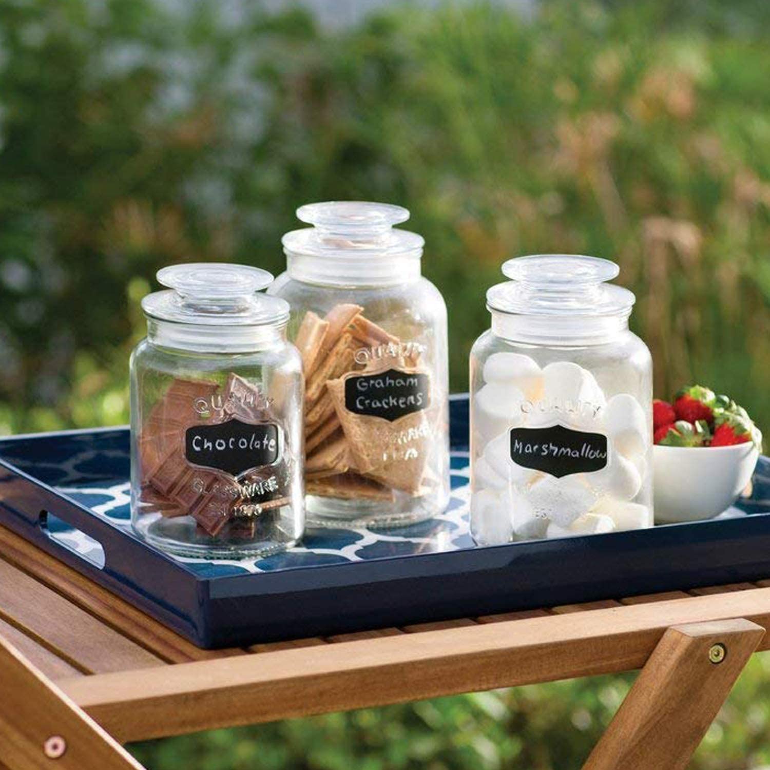 Glass Canister Set for Kitchen or Bathroom Apothecary Glass Food Storage Jars with Airtight Lid and Chalkboard Labels