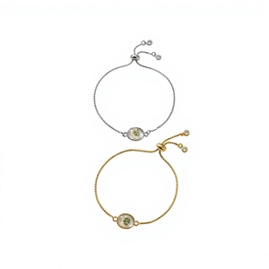 Bracelet réglable en acier inoxydable avec breloque ovale en résine florale, chaîne à maillons pour femme, cadeau bijoux 2 - Product Image 4