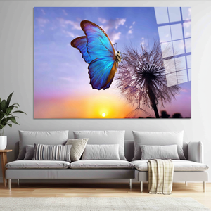 Impresión en lienzo con vista al amanecer de Dandelion: arte natural elegante, arte en vidrio templado - Product Image 3