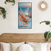Jam Dinding Seni Modern Biru Langit, Lukisan Dekoratif untuk Ruang Tamu dan Kamar Tidur, Jarum Jam Seni Lukisan Porselen Kristal