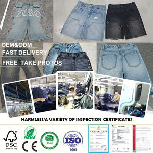 Shorts de Jean de Algodón Vintage de Alta Calidad del Fabricante con Logotipo Personalizado de Pedrería para Mujer y <span class=keywords><strong>Hombre</strong></span> con Lavado Ácido y Desgastado por el Sol - Product Image 5