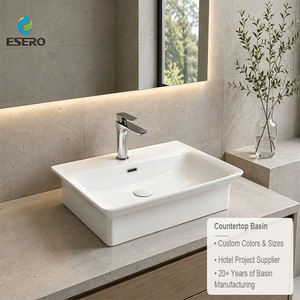Nouveauté : Lavabo de comptoir en céramique blanche au design unique, fourni directement par l'usine, pour salle de bain d'hôtel - Product Image 2
