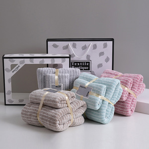 YODO XIUI Towel Set 4Pcs Striped Face Towels <b>Soft</b> Absorbent Bath Towels Gift <b>Box</b> Household Use - Product Image 2