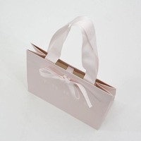 Vente directe d'usine personnalisez votre propre logo de marque biodégradable portable rose bijoux de luxe sac à provisions avec nœud