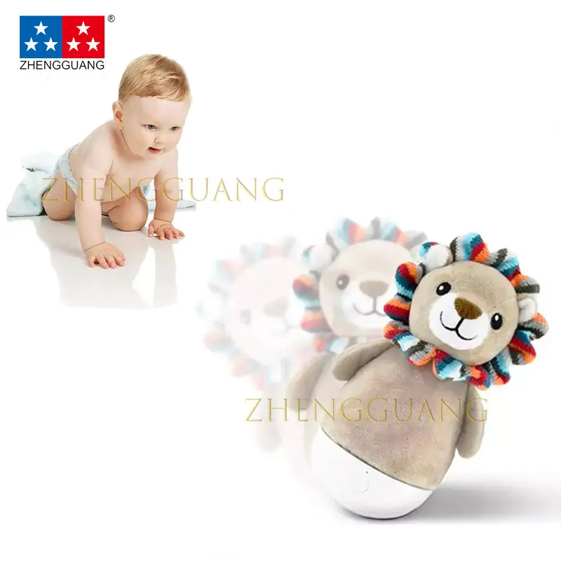 Zhengguang Toys 2023 New Product Soothing Rolling Plush Cartoon Appease Night Light Music Baby Tumbler Baby Toys