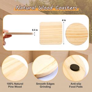 Solid Wood Pine Coaster DIY Painting Wood Chip Simple Square <b>Cup</b> Insulation Pad for Home Coffee <b>Easter</b> Occasion Polished - Product Image 2