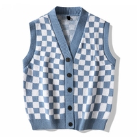 Summer Black Sweater Vest Knitwear Jacquard Squares Pattern Knitted Vest Custom