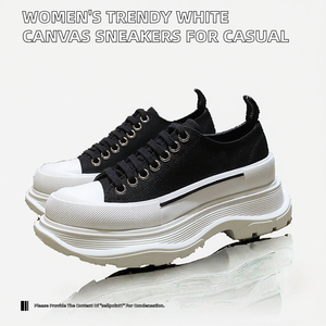Chaussures de créateur de luxe pour femmes, baskets en toile tendance, chaussures de marche blanches personnalisées, chaussures décontractées à lacets et semelle épaisse pour femmes et hommes - Product Image 3
